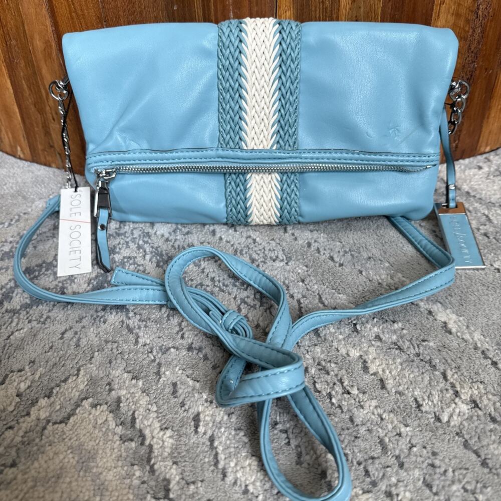 SOLE SOCIETY Faux Leather Crossbody Bag Blue Convertible Handbag P